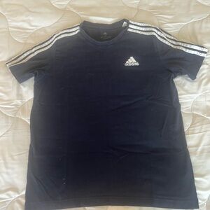 Adidas Men's Dark Blue Tee with White Stripes